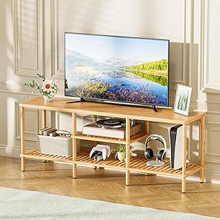 Amazer Bamboo TV Stand for 60 65 Inch TV, Entertainment Center with 3 Ti...