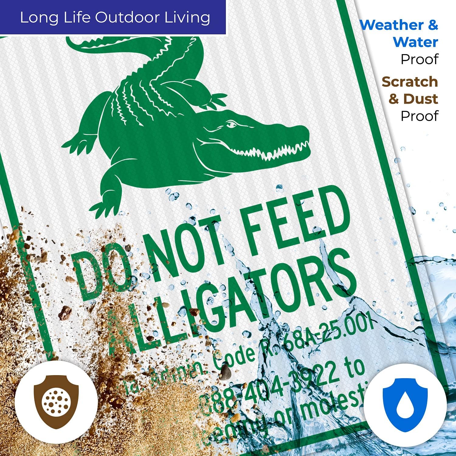 Florida Alligator Warning Sign Do Not Feed Alligators FLA Admin Code R 68A2500 Sign, 24x30 Inches, 3M EGP Reflective .080 Aluminum, Fade Resistant, Made in USA