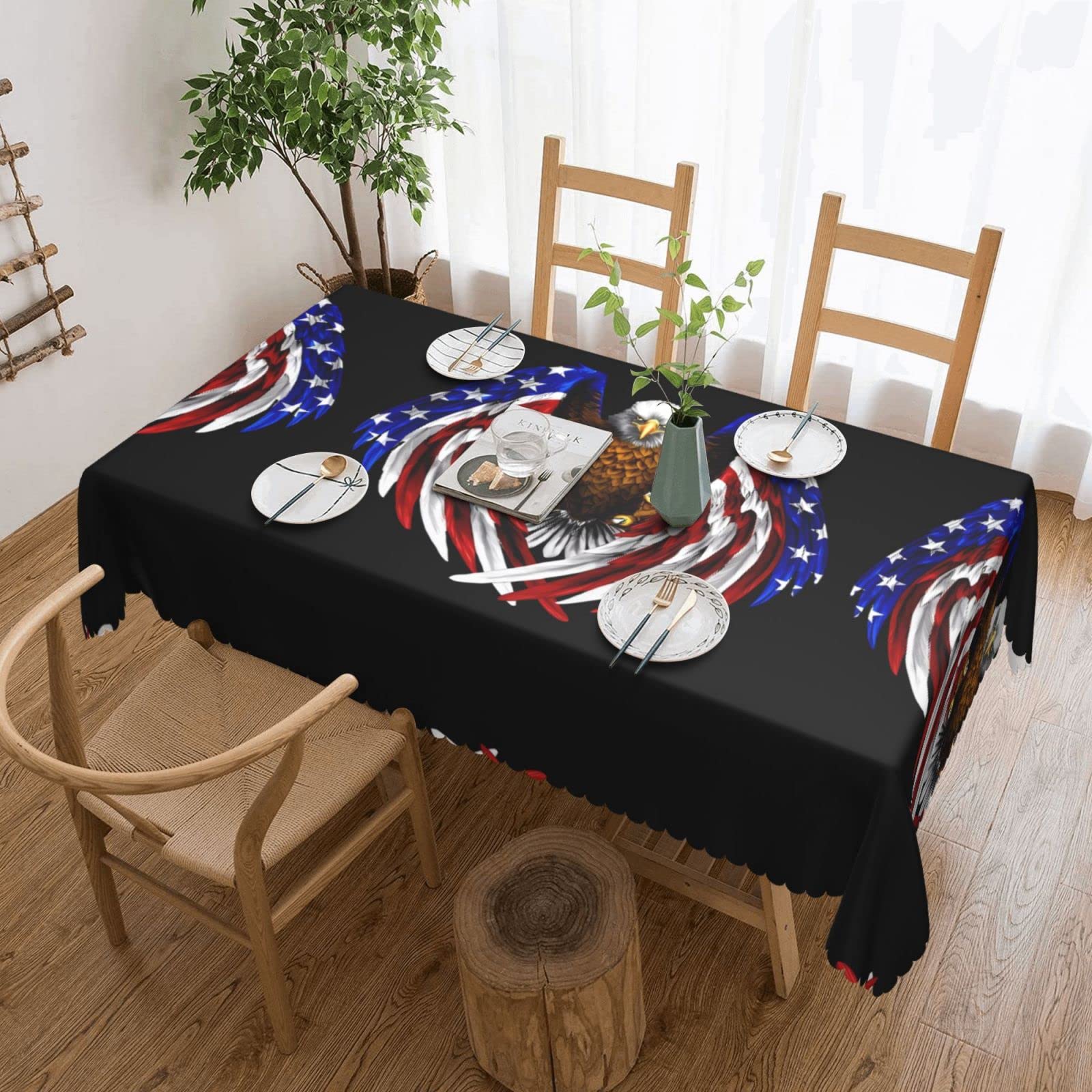 HLBSDM USA Flag Patriotic Eagle Square Lace Tablecloth, 54x72 Inch Restaurant Decorative Tablecloth, Party Banquet Indoor and Outdoor Universal Tablecloth