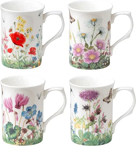 Bone China Coffee Tea Mugs 9-Ounce, Assorted Set of 4