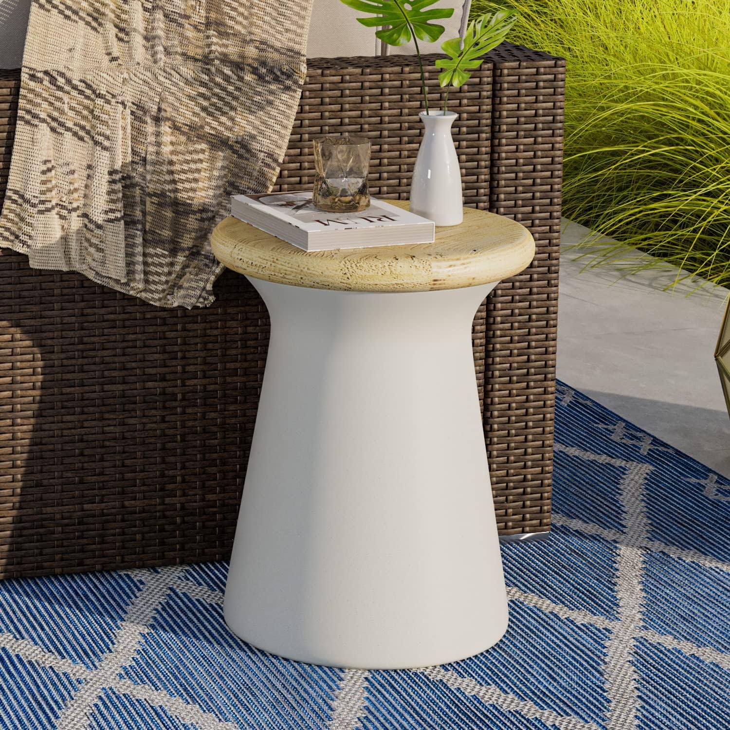 Amazon.com: COSIEST Small Outdoor Side Table, Round MgO Patio End Table ...