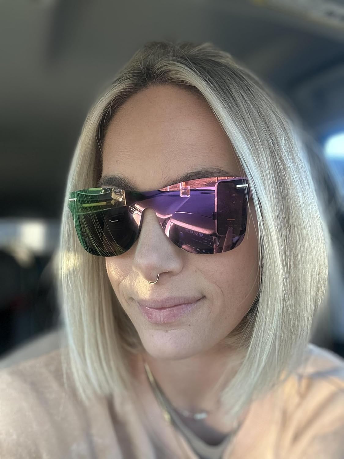 FEISEDY Trendy Rimless Mirrored One Piece Lens Sunglasses Reflective Sun Glasses B4114 - Image 2