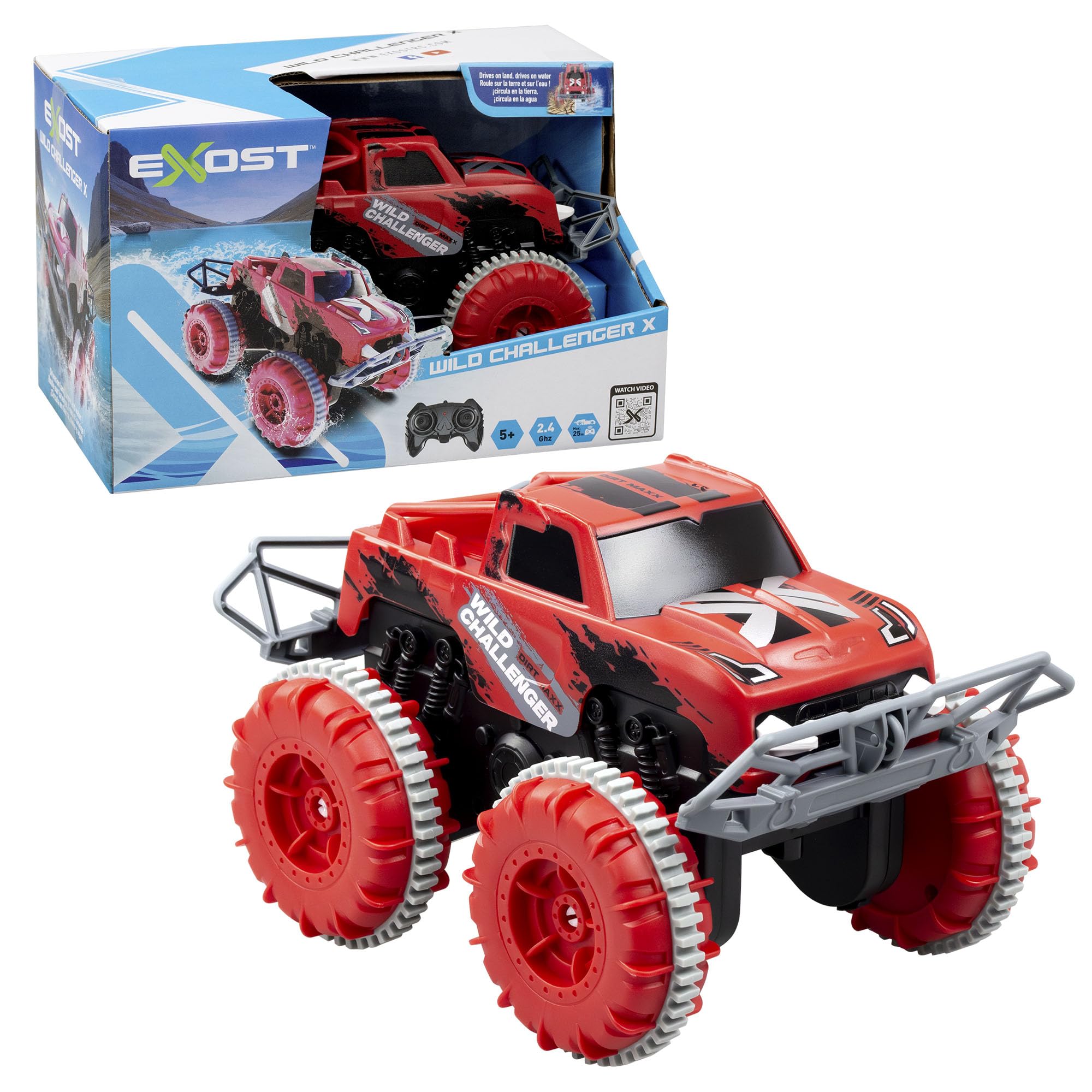 Bizak Exost Wild Challenger X 2-in-1 Amphibious RC Car, Waterproof SUV with Large Wheels, 2.4 GHz Controller, Official Product for Children from 8 Years (62000726)