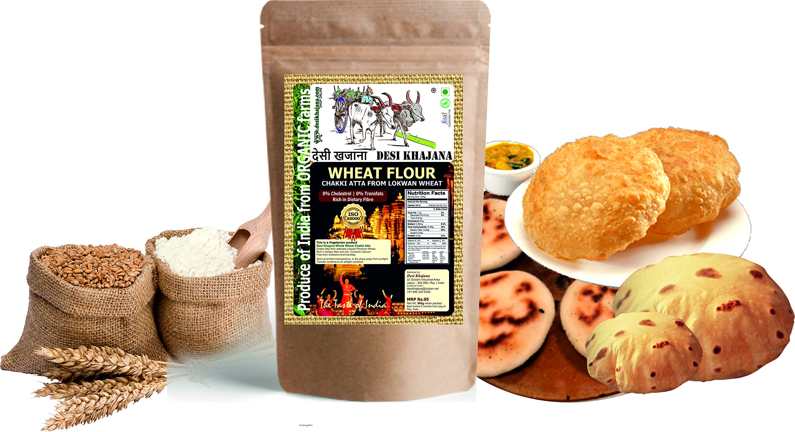 Desi Khajana Premium Lokwan Wheat Chakki Fresh Atta | Wheat Flour | No Bleach | No preservatives | No Artificial Flavor | Rich in Micro-nutrients | Produce from Organic Farms of India (4500 grams) (B096ZL89C1) Amazon Price History, Amazon Price Tracker