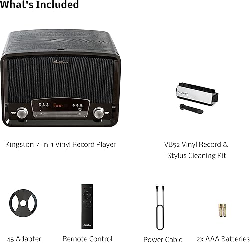 Miniatura 8 de Electrohome Kingston - Tocadiscos de vinilo vintage 7 en 1, tocadiscos de 3 velocidades, Bluetooth, radio AMFM, CD auxiliar en RCAsalida de