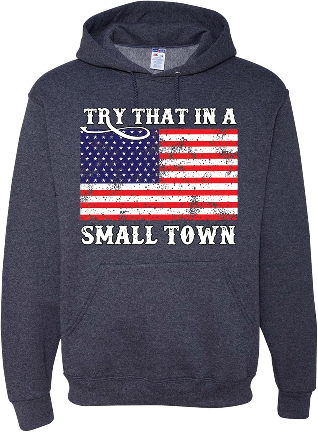 wild custom apparel Try That in A Small Town American Grey Flag Disstressed Mens Hoodies