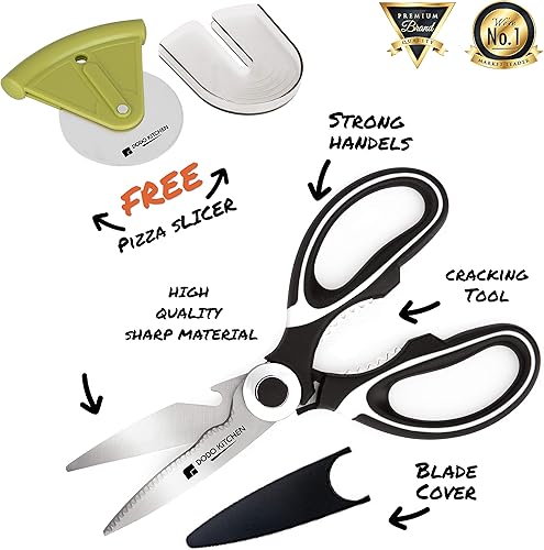 Miniatura 2 de Tijeras multifuncionales de cocina, tijeras de acero inoxidable de Dodo Kitchen + cortador de rueda de pizza, ultra afilado, cortador de alta