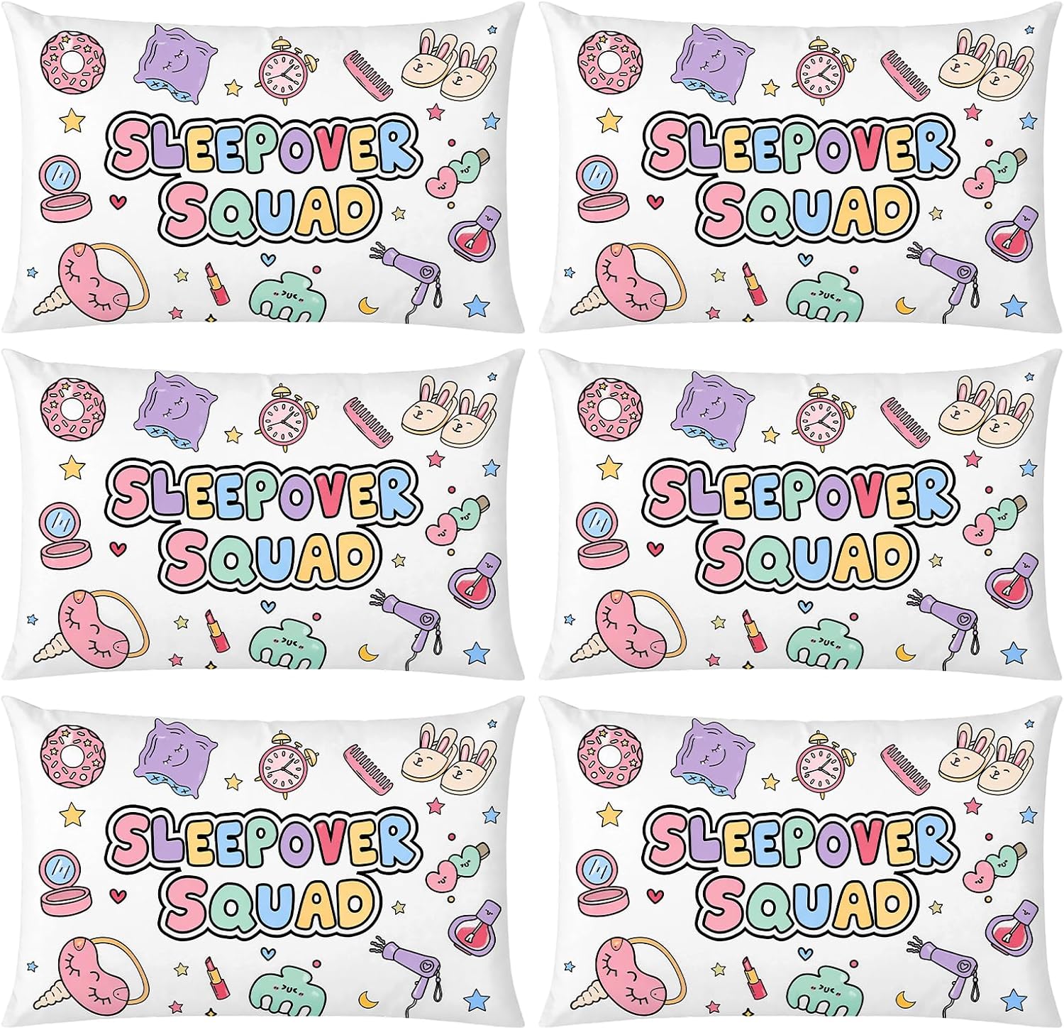 6 PCS DIY Sleepover Pillowcase, 30"x20" Sleepover Squad Coloring Pillow Covers, Color Your Own Pillowcase Arts Crafts for Pajama Night Slumber Party Supplies Overnight Birthday Gifts