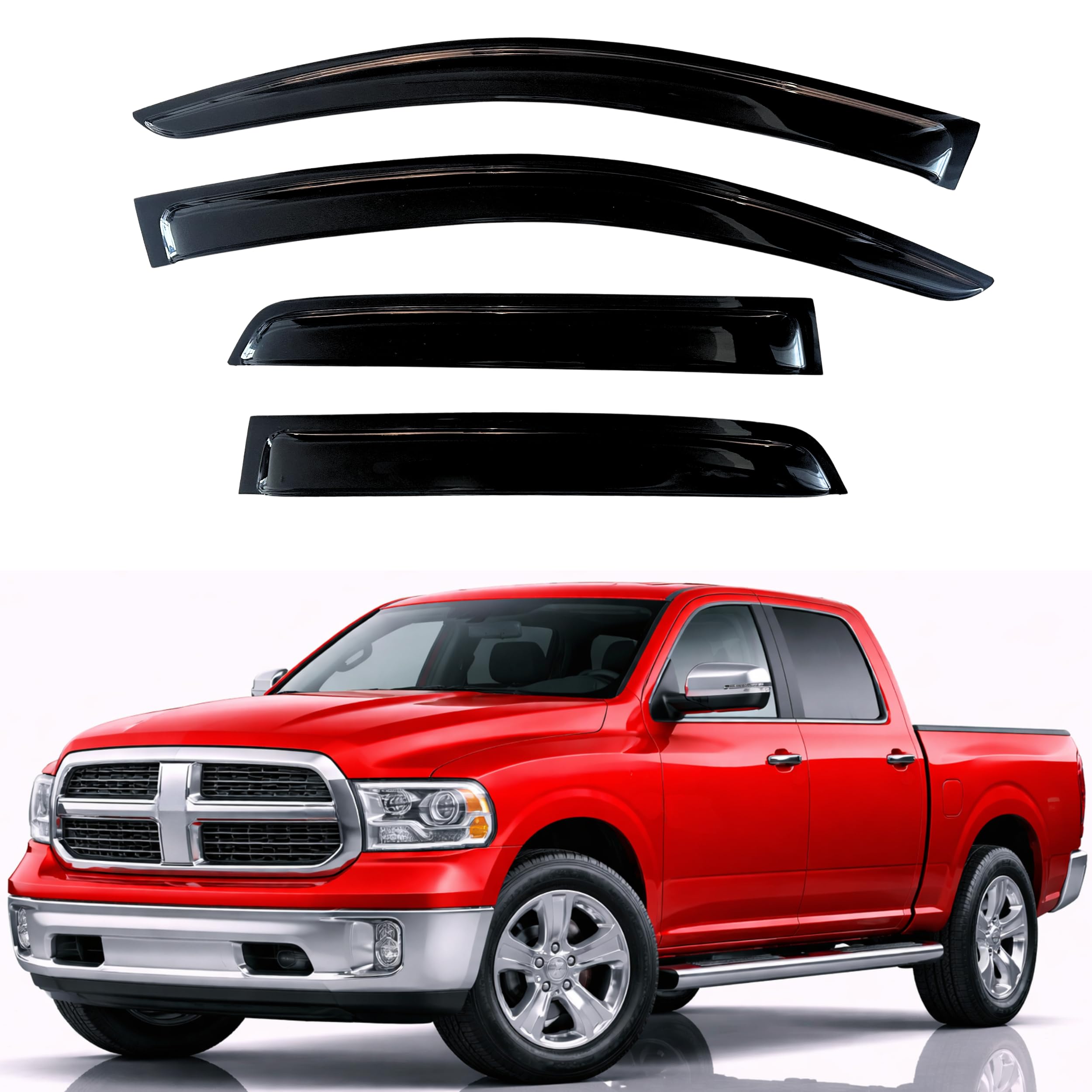 Photo 1 of **MISSING ONE**KPY Rain Guards Fit for 2009-2018 RAM 1500 Crew Cab, Out-Channel Window Visors Vent Deflectors 4PC, Truck Accessories for 2019-2024 RAM 1500 Classic, 2010-2025 RAM 2500 3500 (Mega & Crew Cab)