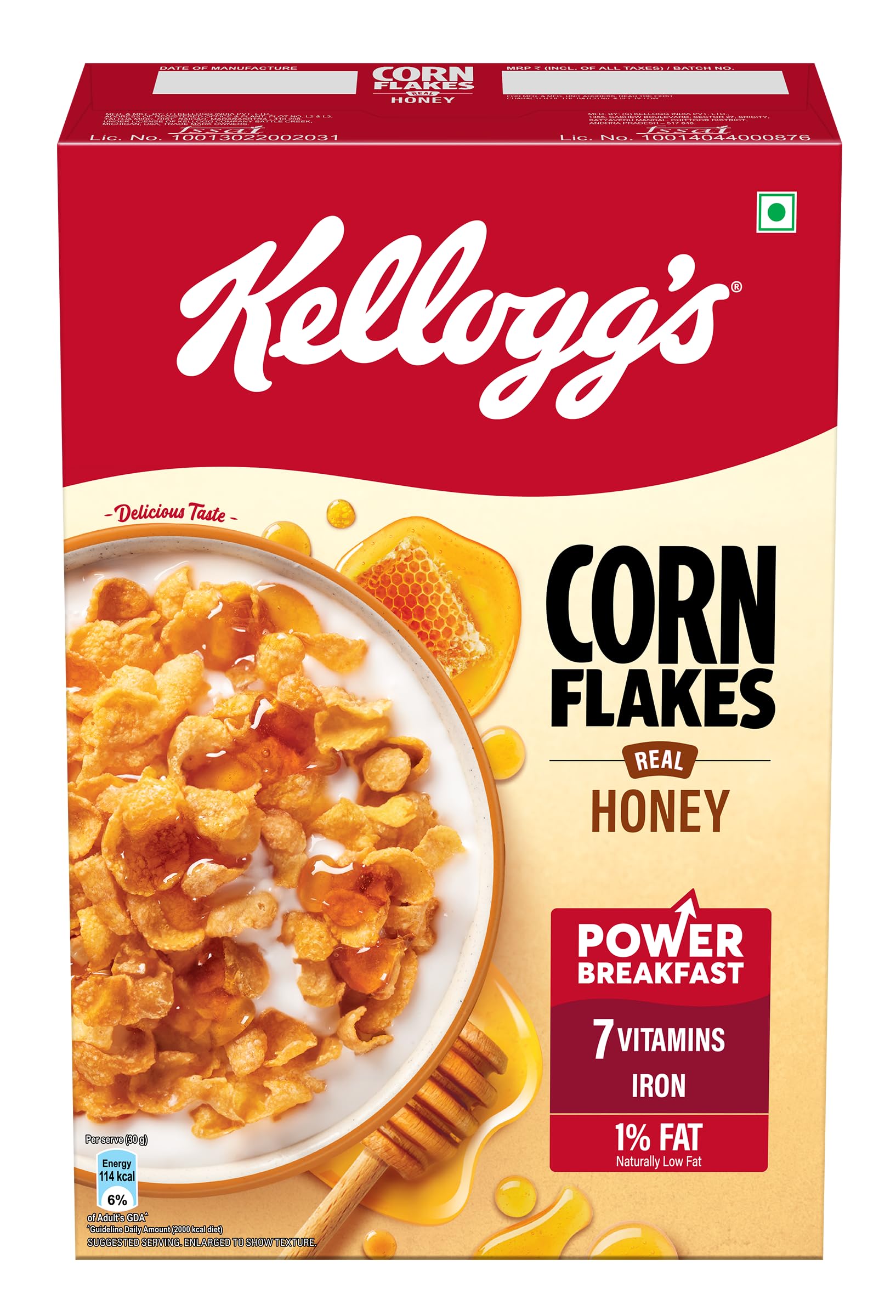 Cornflakes Real, Honey | High In Iron, Vitamin B1, B2, B3, B6 & C | Naturally Cholesterol Free | Corn Flakes, Breakfast Cereal - 300Gm/345Gm