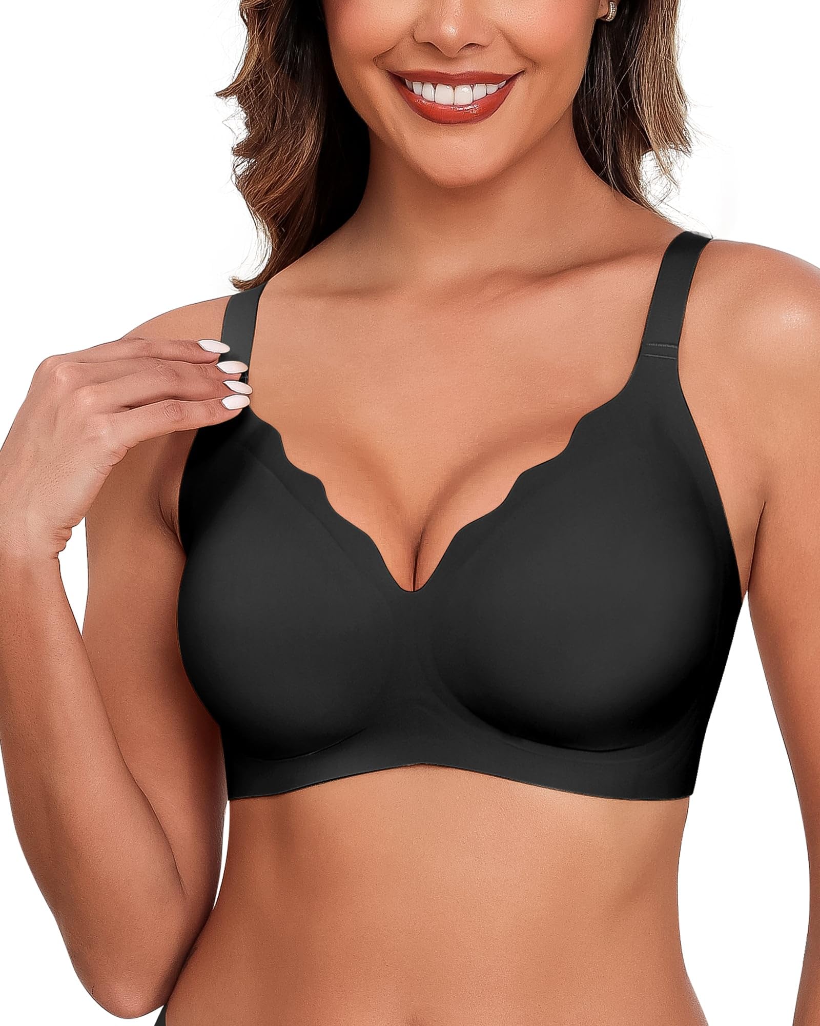 HORISUN Ohne Bügel BH für Damen, Nahtloser Bequemer V-Ausschnitt Vollständiger Bralette für Große Brüste mit Unterstützung Komfort Tshirt Damen BHS