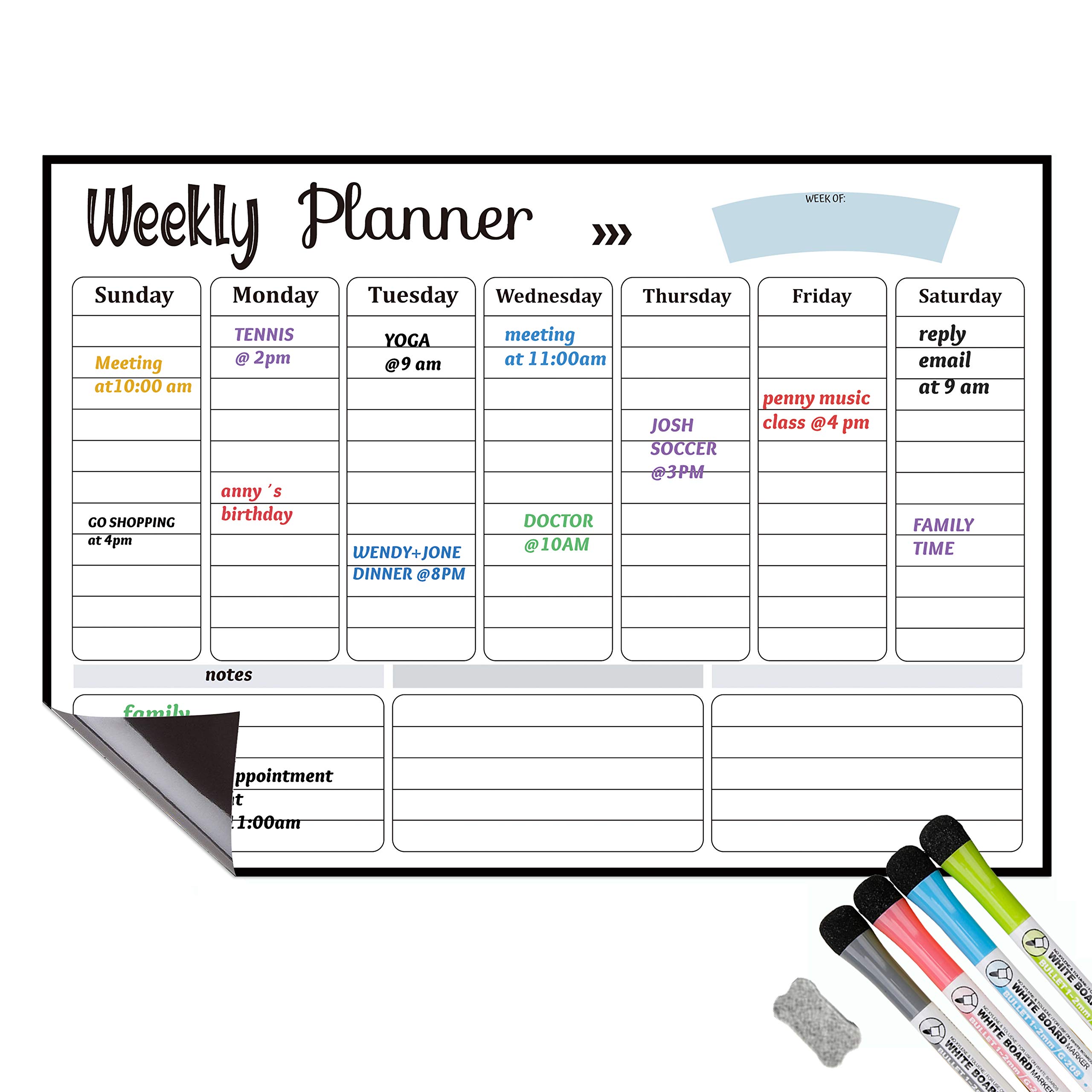 Magnetic Refrigerator Dry Erase Boards, Meal Planner, Grocery Shopping List, Dry Erase Board, for Kitchen Fridge with 4 Markers 1 Erasers (17inchx12inch)