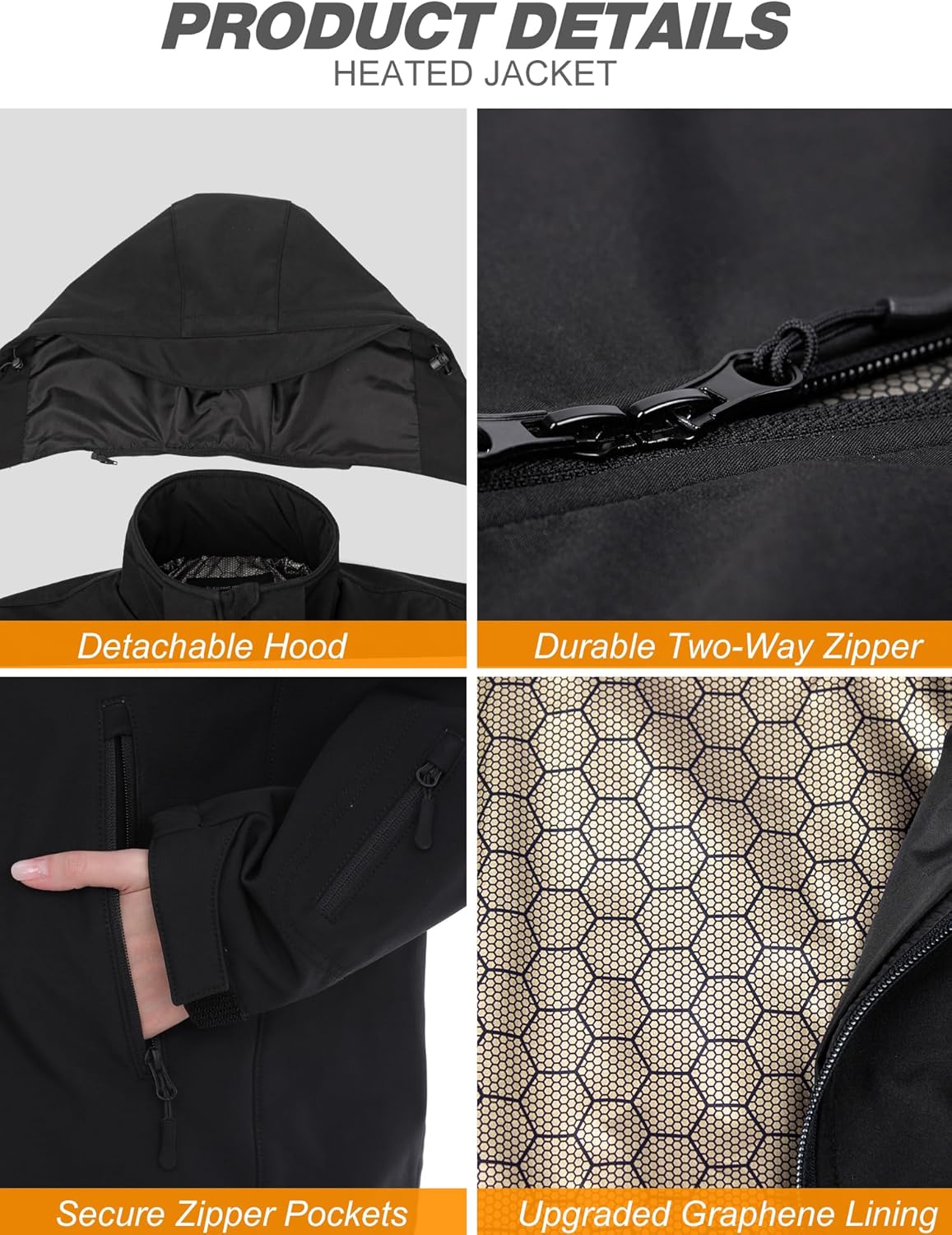 Heated Jacket for Women with 2 12V/10000mAh Battery Pack, Women's Soft Shell Electric Jackets, Outdoor Heated Coat - Image 7