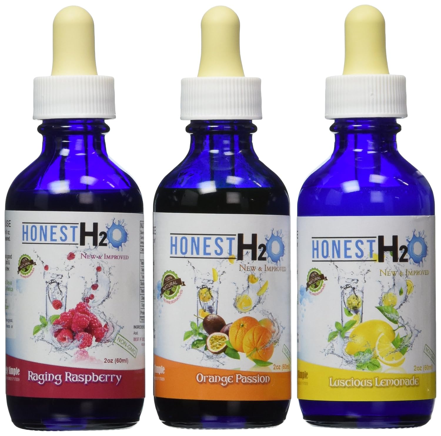 Water Enhancer-Honest H2O-From Stevia Select-2 Oz Water Flavoring-3 Pack Lemonade, Raspberry,Orange Passion-Lightly Sweetened Stevia Water Enhancer-Sugar Free Drink-0 Calories!