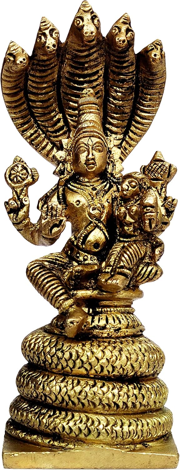 Purpledip Brass Statue Vishnu-Lakshmi (Laxminarayana) on Sheshnag: Rare Collectible Statue (12067), Gold