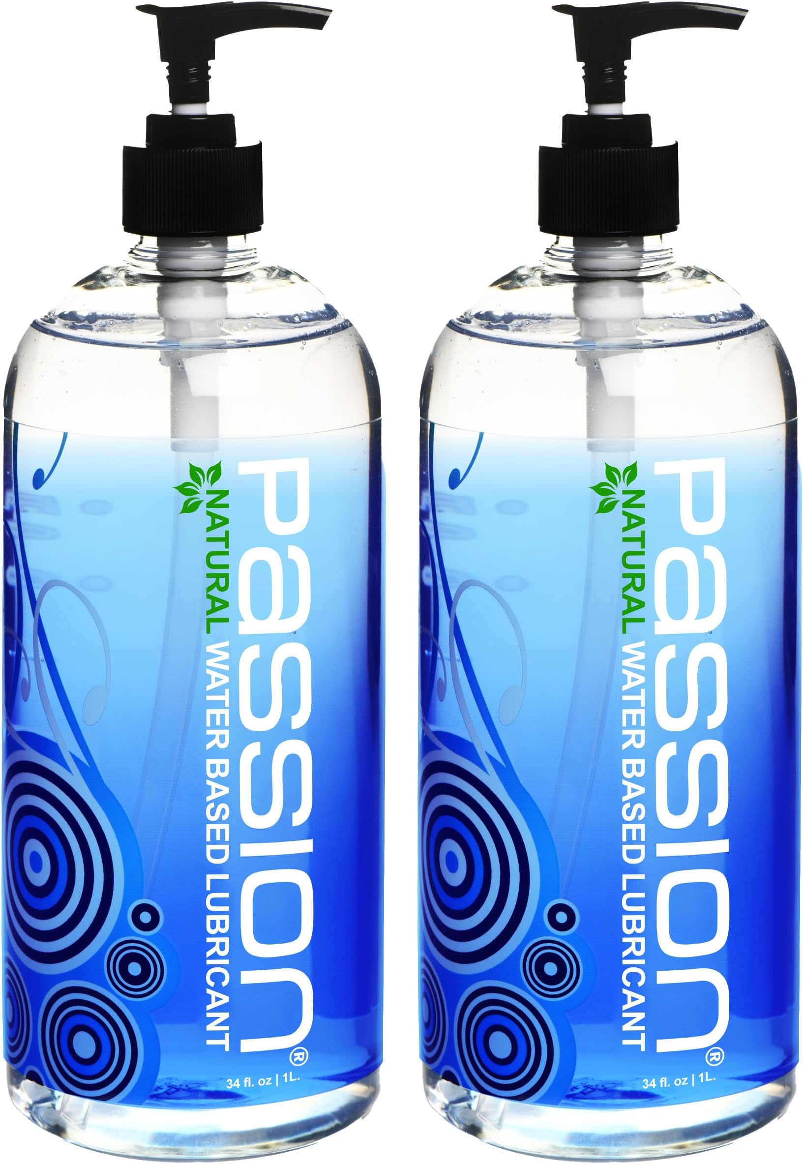 Passion Natural Water-Based Personal Lubricant Twin Pack, Premium, Non-Sticky, Easy-to-Clean Formula for Smooth, Comfortable Use - 34 Fl Oz (Pack of Two)