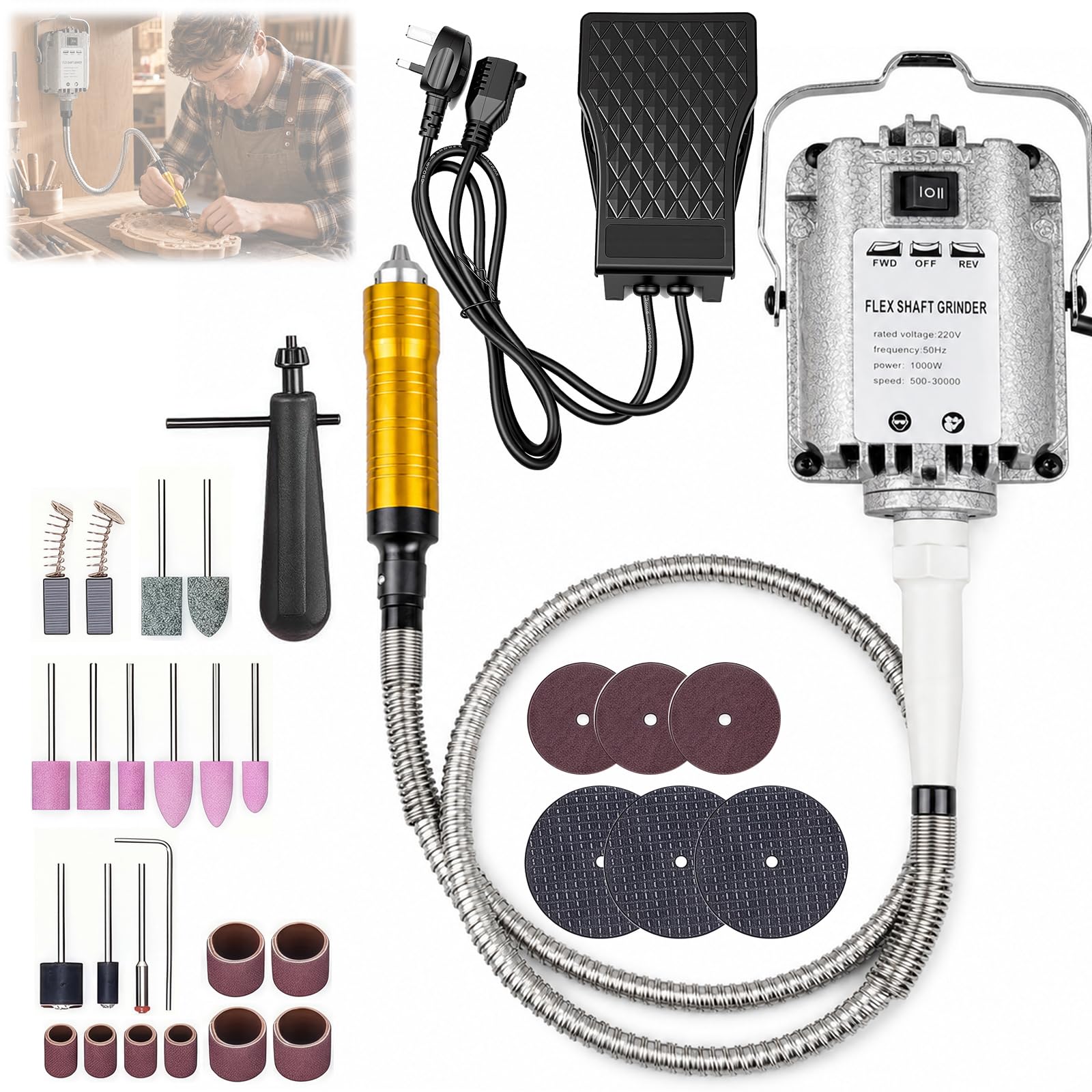 Nbytlt Silver Flex Shaft Rotary Tool 1000W Hanging Grinder