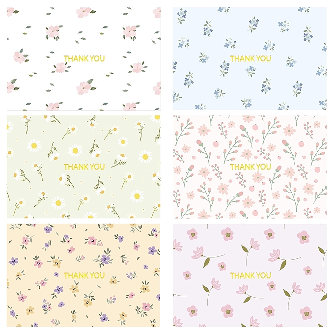 Crisky 花卉感谢卡套装（50张）带信封和贴纸 适用于生日、婴儿洗礼、婚礼等场合