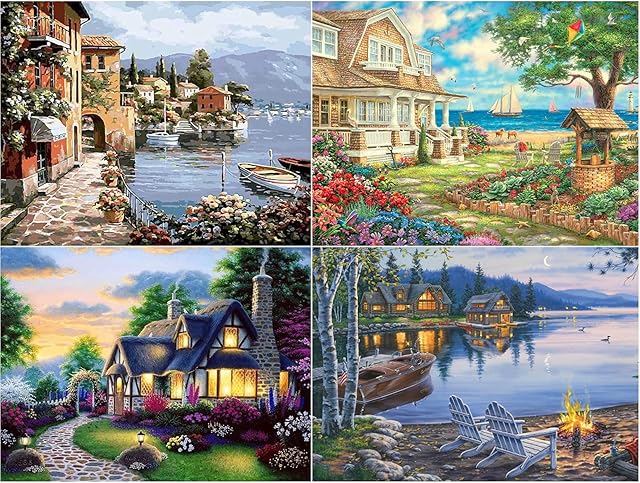 YuhooTech 4 Pack DIY 5D Diamond Painting KitsDiamond Painting Arts Pictures for Adults and KidsCross Stitch Full Drill Crystal Rhinestone Painting Embroidery Paintings Pictures for Home Wall Decor