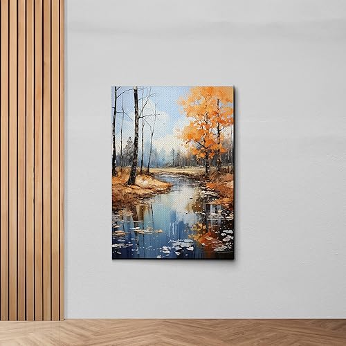 Golden Tranquility, Captivating Forest Sunset, Canvas Print Embracing Autumn's Beauty with Blue Skies, Fall Trees, and Nature's Splendor, Canvas