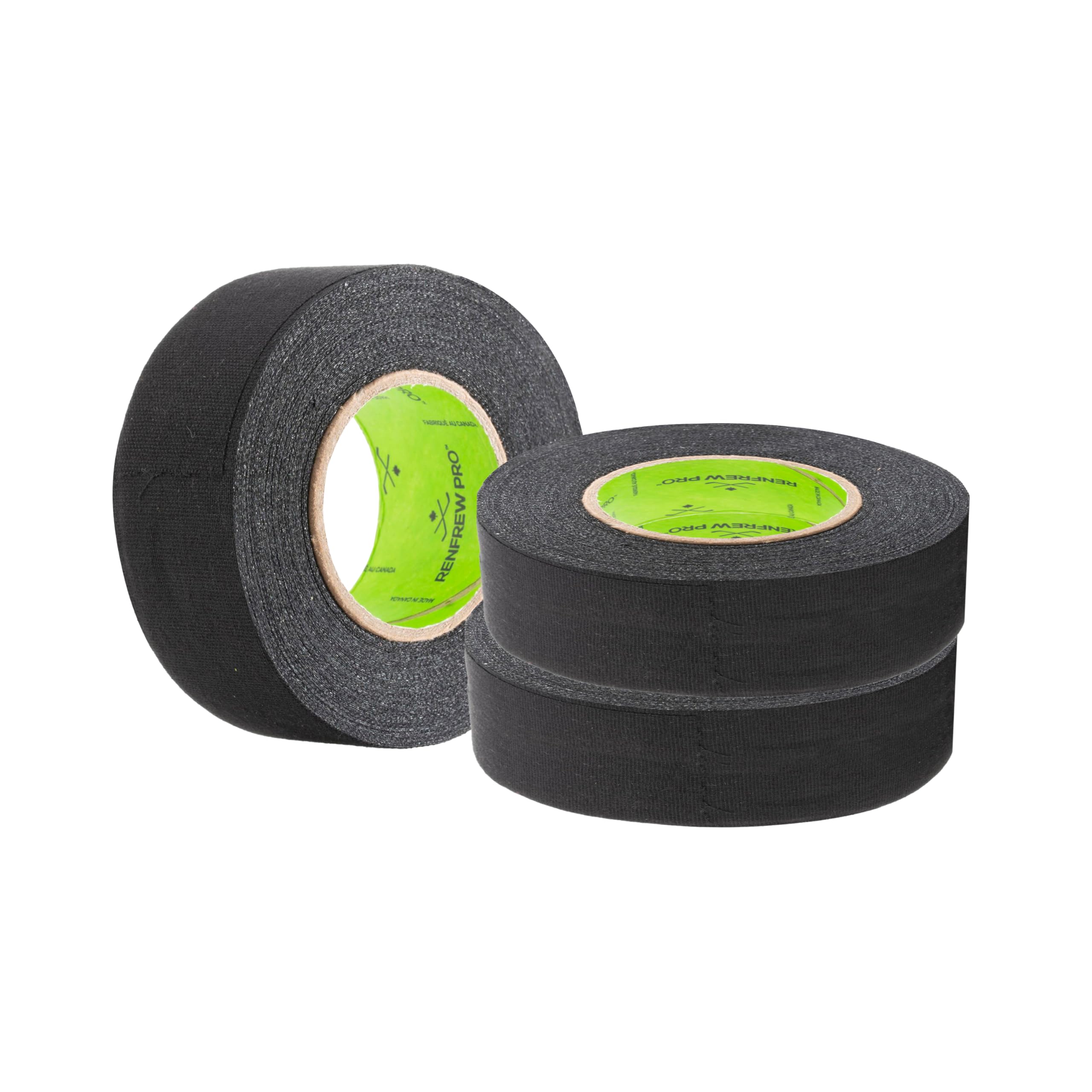 Renfrew pro Hockey Tape, Black, Pro-Blade Cloth Tape, Stick Knob & Blade, Easy Tear, 3 Rolls