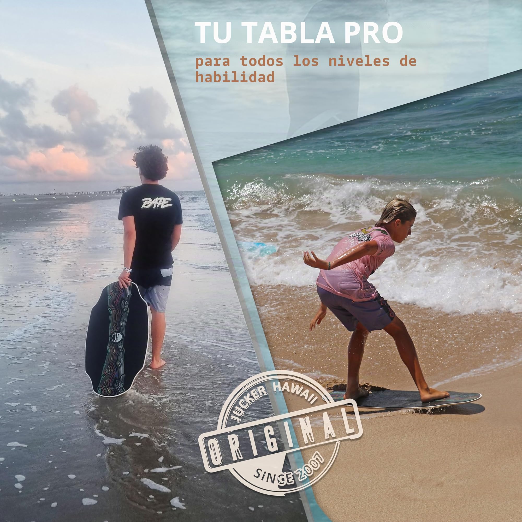 JUCKER HAWAII Skimboard – Tabla de esquí profesional con revestimiento HPL, superficie antideslizante, ultra rápido, extremadamente resistente y duradero, soporta hasta 115 kg – para principiantes