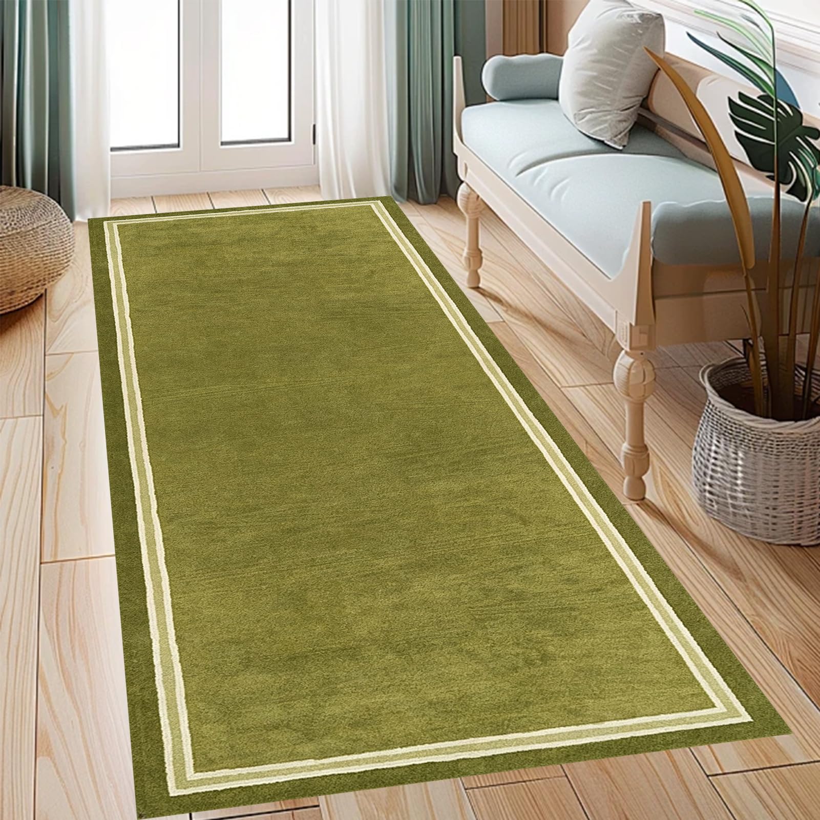 Dywan kuchenny antypoślizgowy zmywalny 70 x 400 cm zielony dywan do korytarza, dywan wejściowy, chłonne dywaniki obszarowe, mata do sypialni, jadalni, długie dywany do przedpokoju