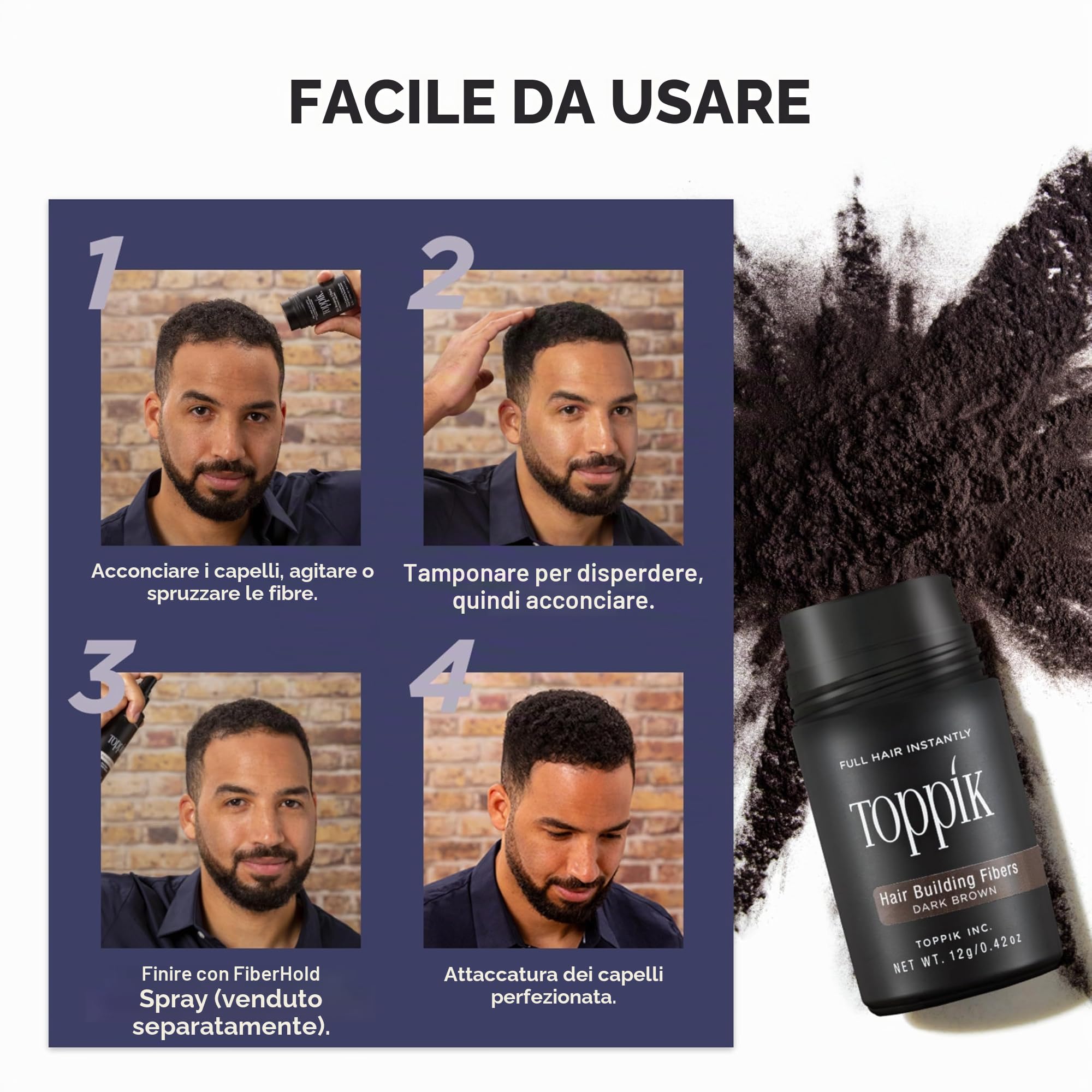 Toppik Fibre di cheratina per la costruzione dei capelli, Nero (Black), 55 g - etichetta in lingua Italiana