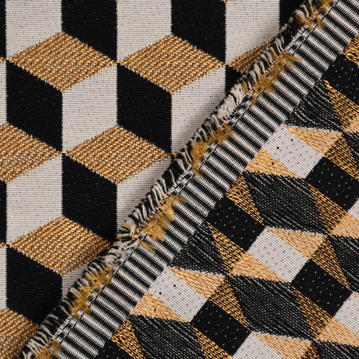 SCHÖNER LEBEN. Funda de cojín Jacquard Metallic Cube Geometric Luxury 3D, cubos, negro, dorado y crudo, diferentes tamaños, fundas de almohada tamaño: 40 x 40 cm (alto x ancho)