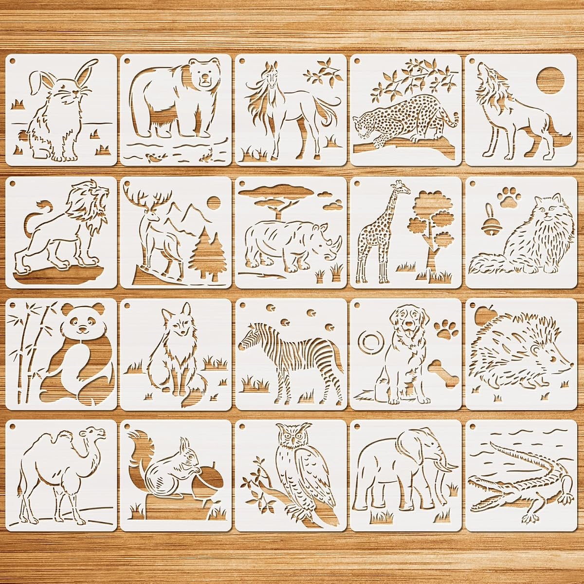 JSRQT 20 Sheets 6 Inch Animal Stencils for Painting, Land Painting Stencil