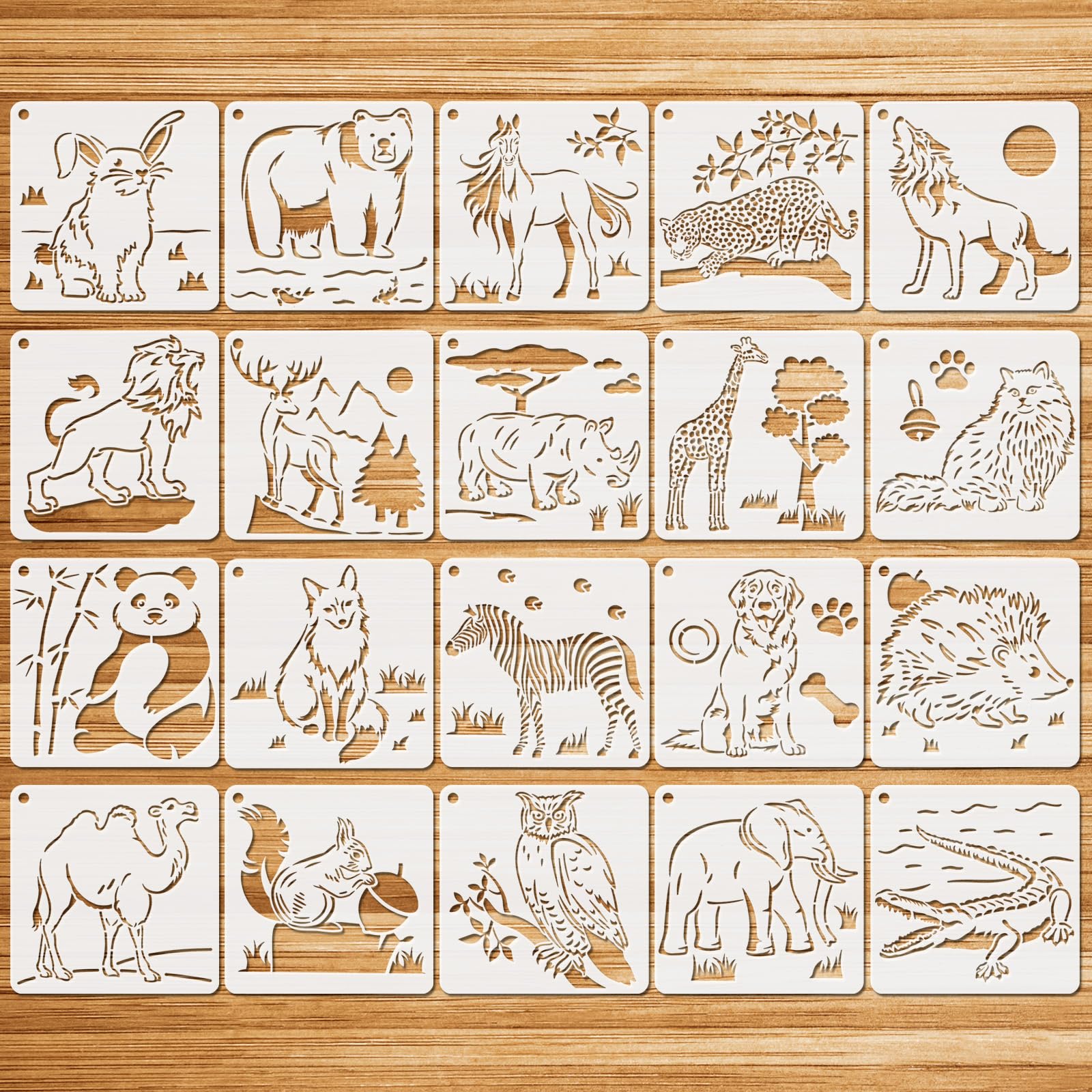 20 Sheets 6 Inch Animal Stencils for Painting, Land Painting Stencil Templates Reusable, Lion Elephant Dog Fox Panda DIY Craft Drawing on Paper Wood Wall Home Decor, JR-PP037-L