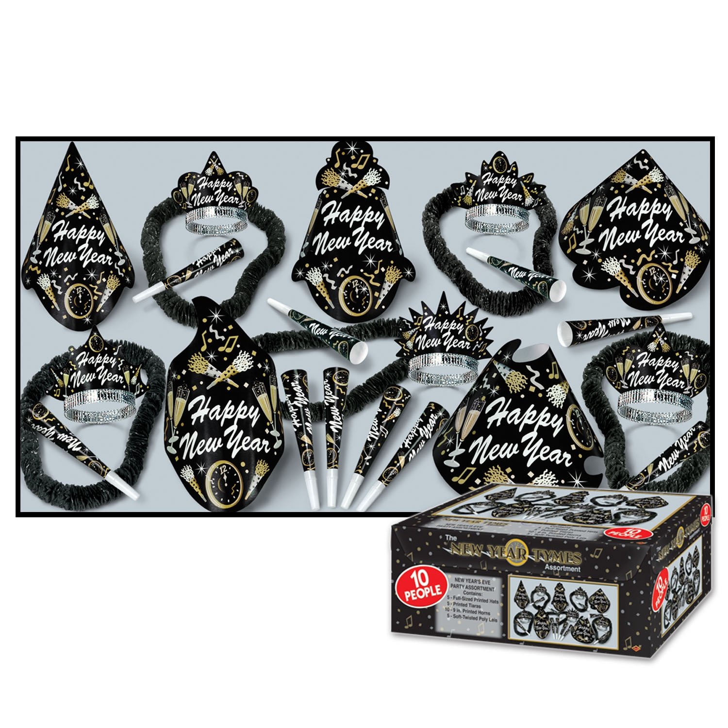 Beistle 88804-NR - Confezione da 1 assortimento decorativo per capodanno Tymes per 10 persone