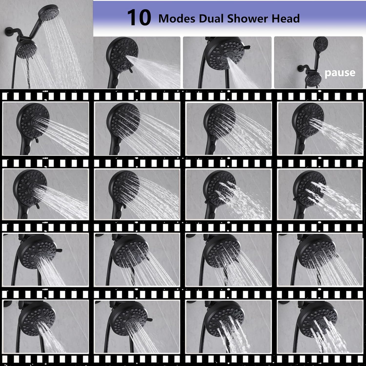 2 Handle Shower Faucet Shower System Complete 2 in 1 Shower Combo Set with Handheld Showerhead Shower Trim Kit Wall Mounted Shower Fixtures Matte Black