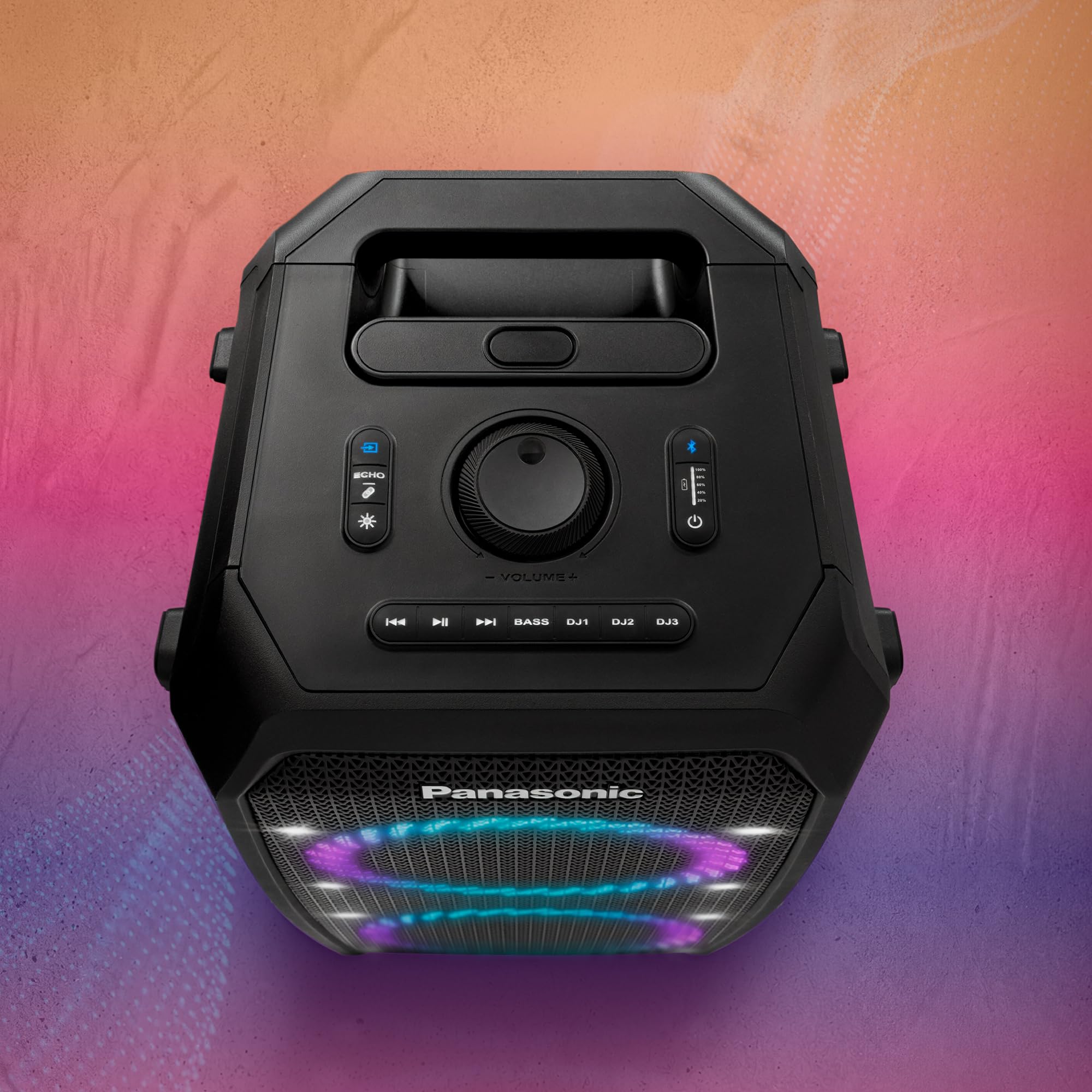 Panasonic SC-BMAX30 Enceinte Portable avec Bluetooth, Lumières Intégrées, Port Bass Reflex, 320 W, 14 Heures d’autonomie, USB, IPX4, Entrées Guitare et Micro pour Karaoké, Noir