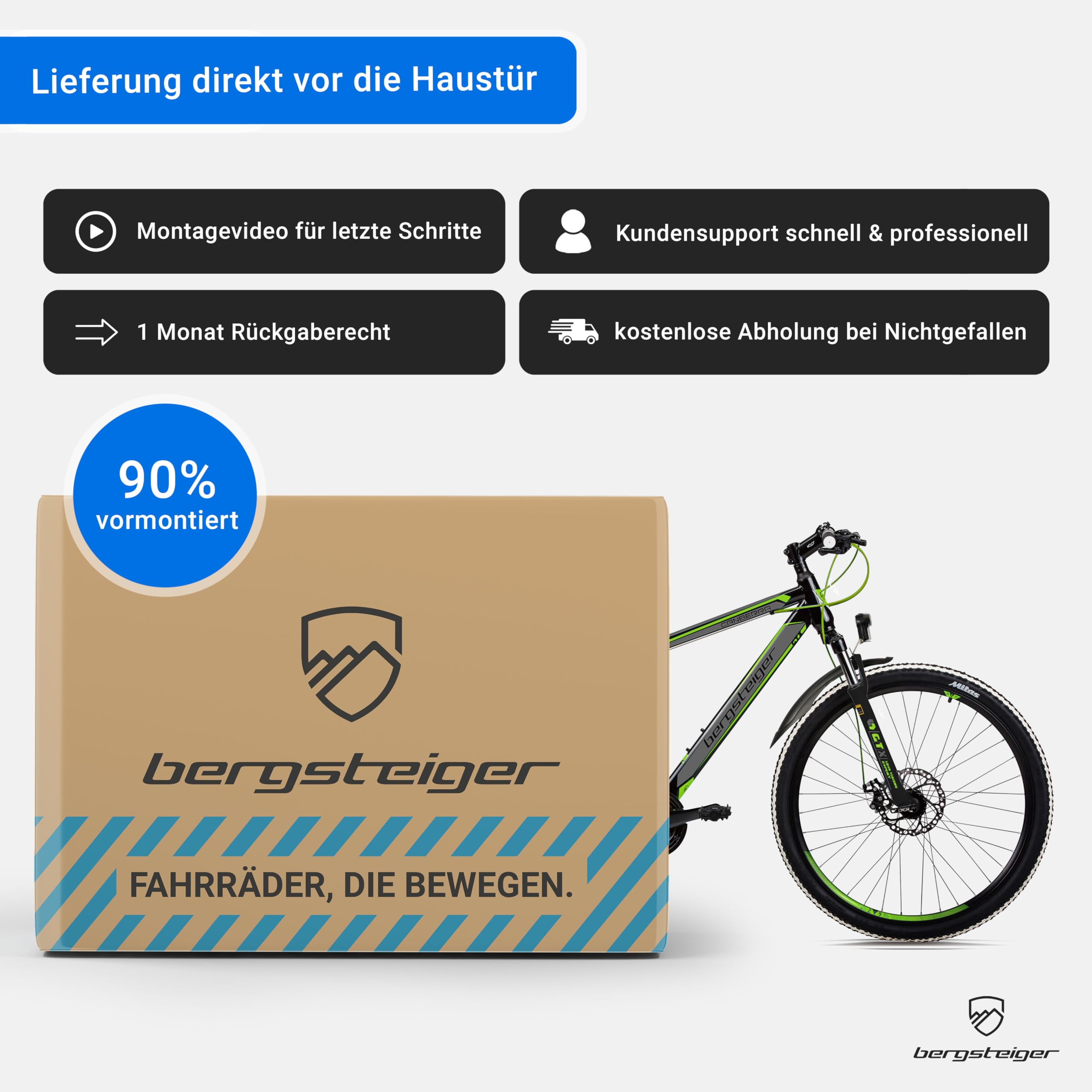 Bergsteiger Canberra 26/29 Zoll Mountainbike Hardtail Aluminium Rahmen | Ideal für Schulweg und Gelände ab 155 cm Größe. Mit 18-Gang-Schaltung, Beleuchtung und zu 90 Prozent vormontiert.
