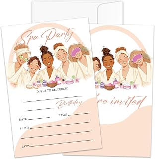 Spa Birthday Invitation Cards with Envelopes, 20pcs Birthday Party Invitations for Girls, Fill-In Style Teen Invites Cards for Girls, Party Supplies & Decorations -MY01