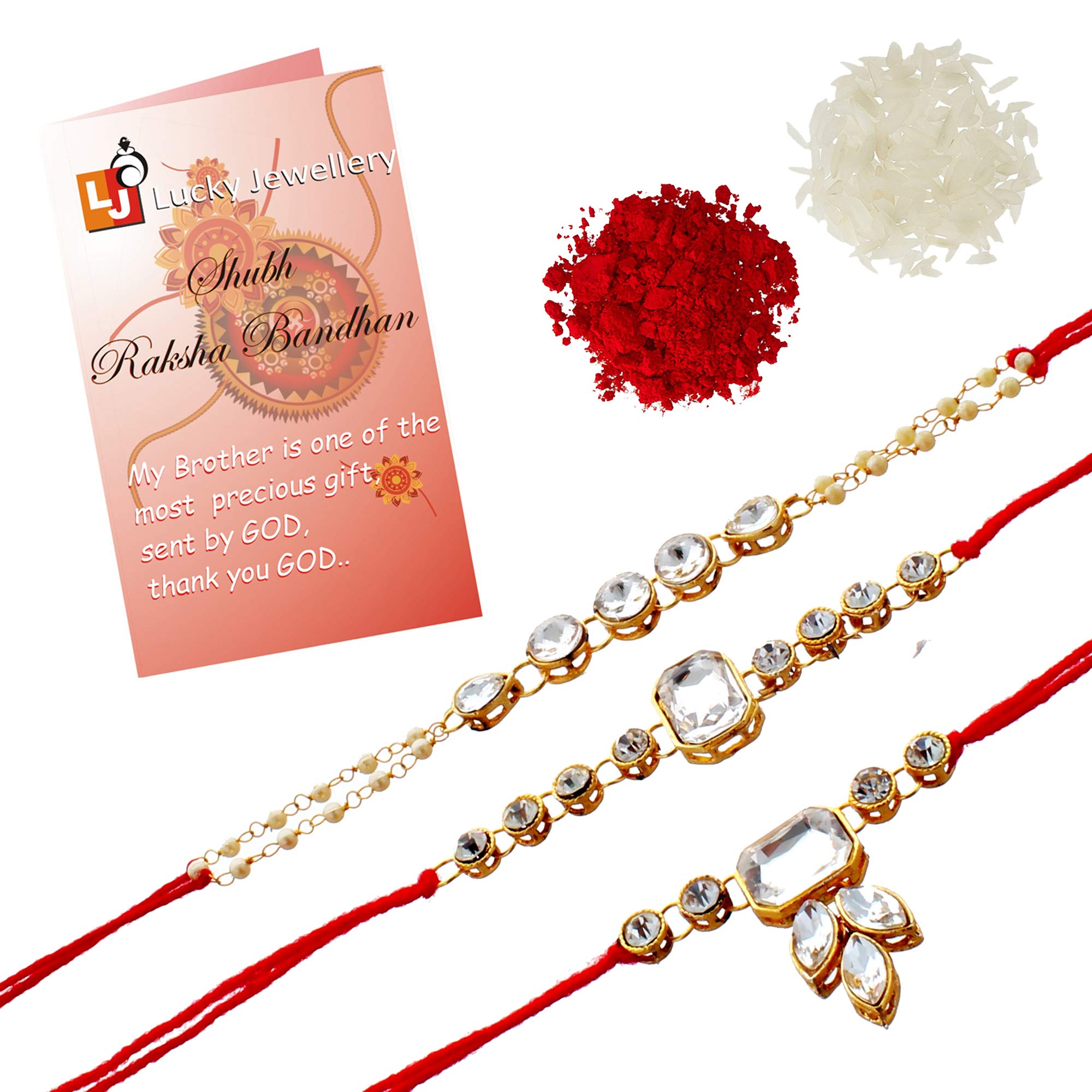 See full amazon price history chart for Lucky Jewellery Designer Fancy Gold Plated Traditional Rakshabandan Rakhi Bracelet for Men and Women (Red Thread White Stone) - Pack of 3 Lucky Jewellery Designer Fancy Gold Plated Traditional Rakshabandan Rakhi Bracelet for Men and Women (Red Thread White Stone) - Pack of 3 (B07V86WCCF) Amazon Price History, Amazon Price Tracker