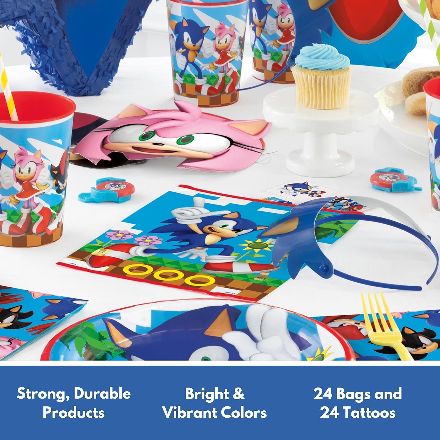Unique Sonic Party Bags and Tattoos for 24 - Sonic Birthday Party Decorations - Goodie Bags, Tattoos, Checklist - Officially Licensed