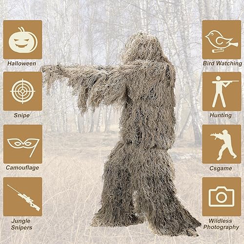 Miniatura 6 de DoCred 5 in 1 Ghillie Suit, 3D Camouflage Hunting Apparel wJacket, Pants, Hood, Carry Bag for AdultsYouth, SMLXLXXL