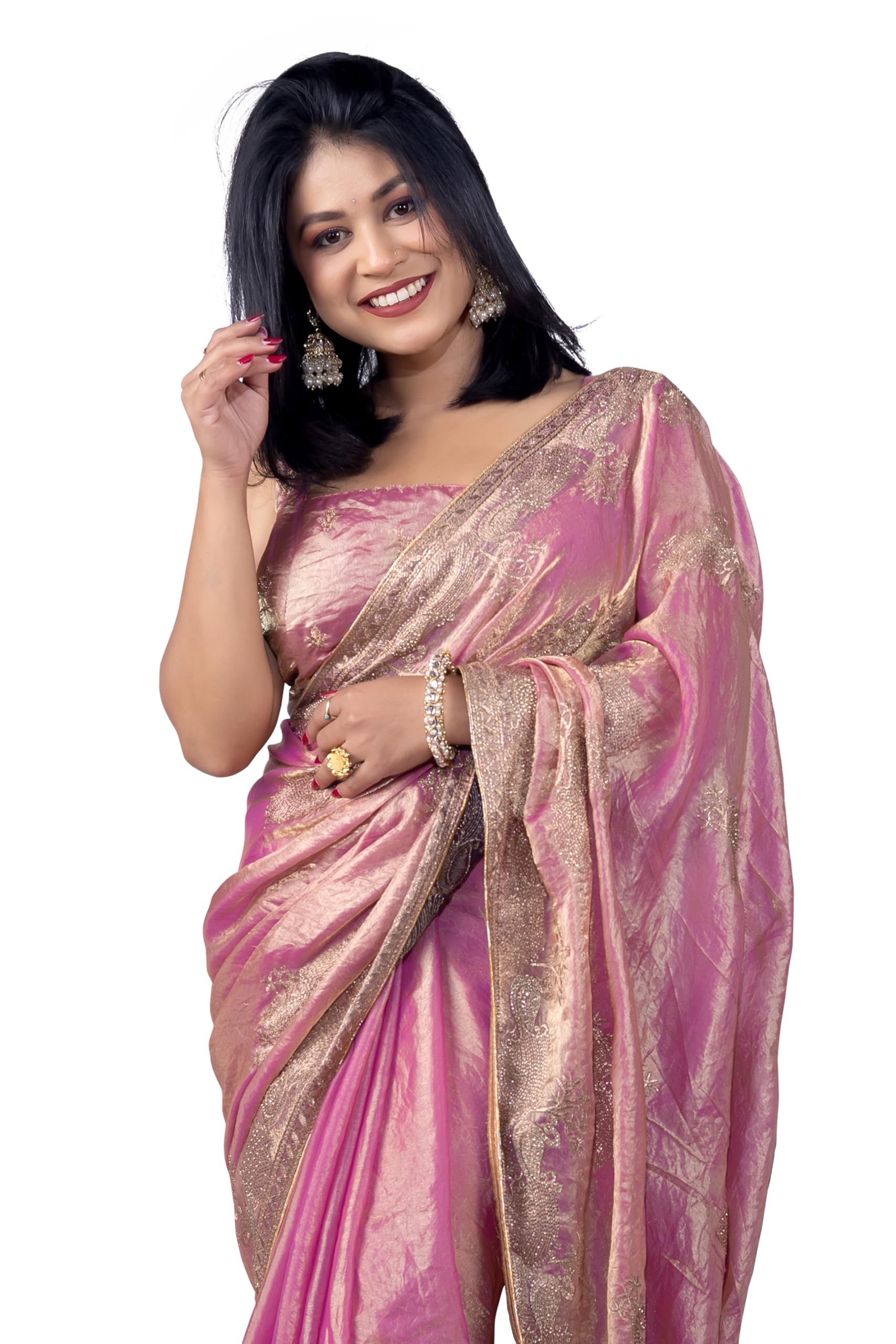 subham Women's Soft Silk Blend Embellished Saree with Blouse Piece-picture-33