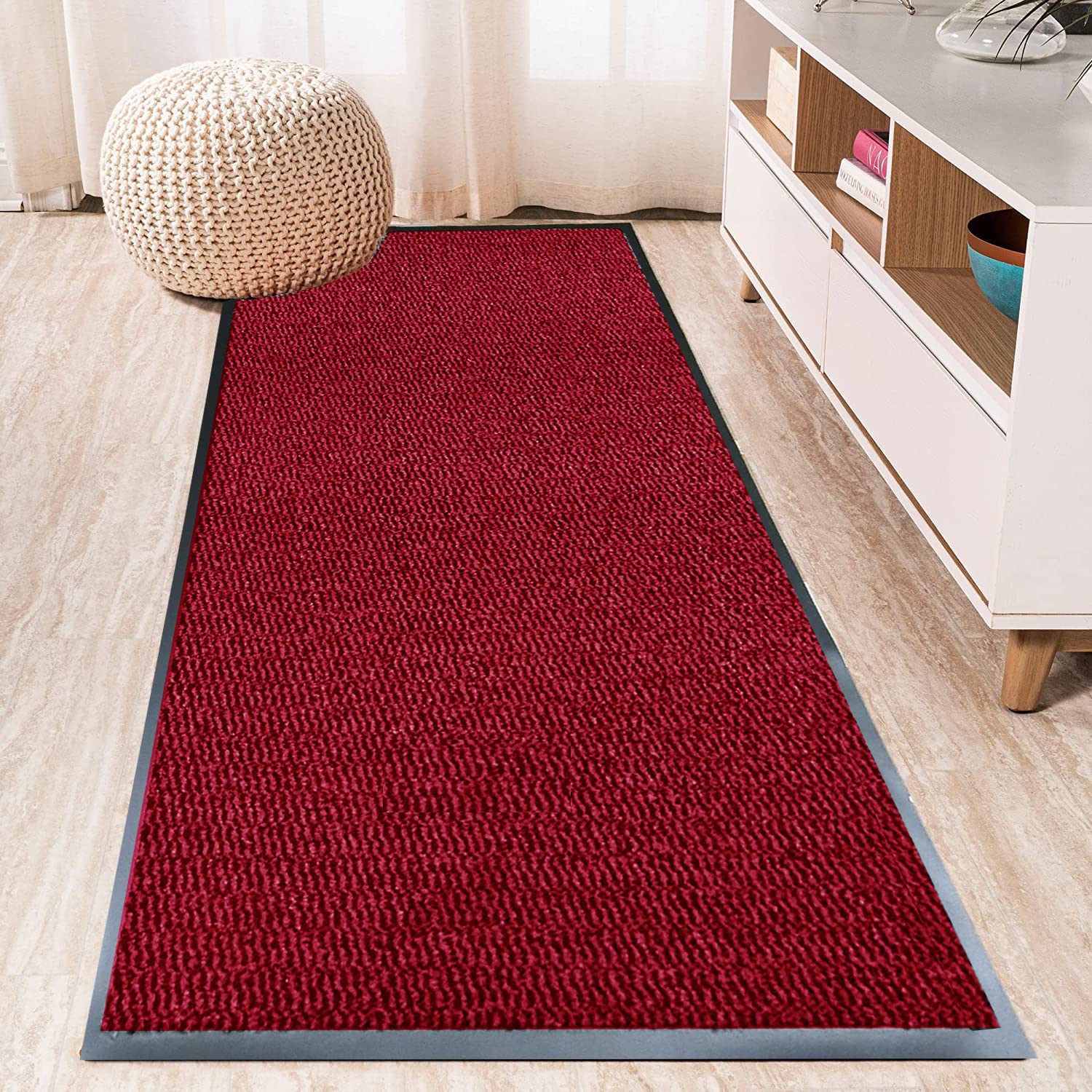 TrendMakers Hardwearing Heavy Duty PVC Edge Rubber Barrier Mat Dirt Trapper Entrance Door Kitchen Floor Runners Mats Rugs | Red/Black 60cm x 160cm | POLYPROPYLENE PILE โ image 1