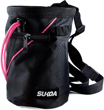 Chalk Bag for Rock Climbing - Rock Climbing Gifts Gear Accessories - Quick-Clip Belt, Large Zippered Pockets & Brush Holder - Weight Lifting, Gym, Bouldering, Disc Golf, Wall, Rock Climbing Chalk Bag