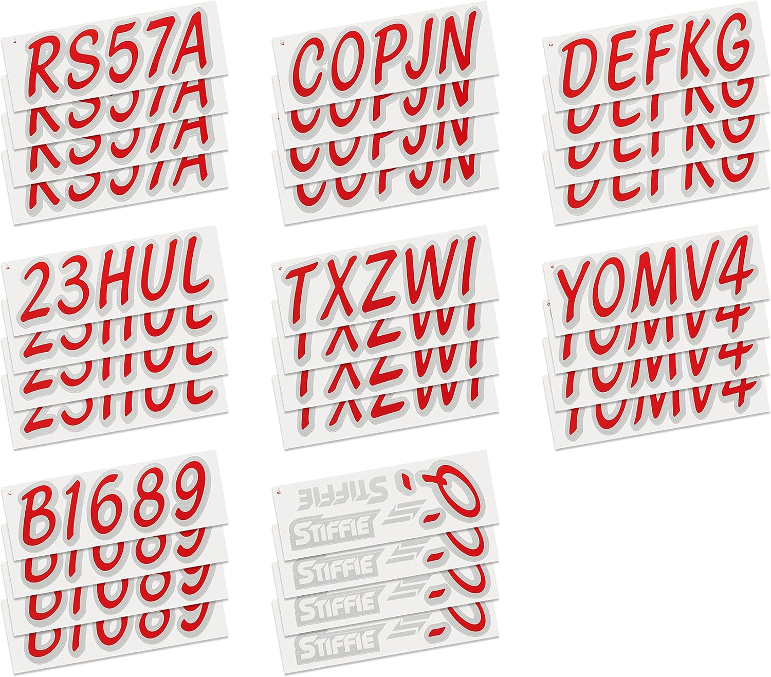 Whipline Solid Red/Silver 3" Alpha-Numeric Registration Identification Numbers Stickers Decals for Boats & Personal Watercraft