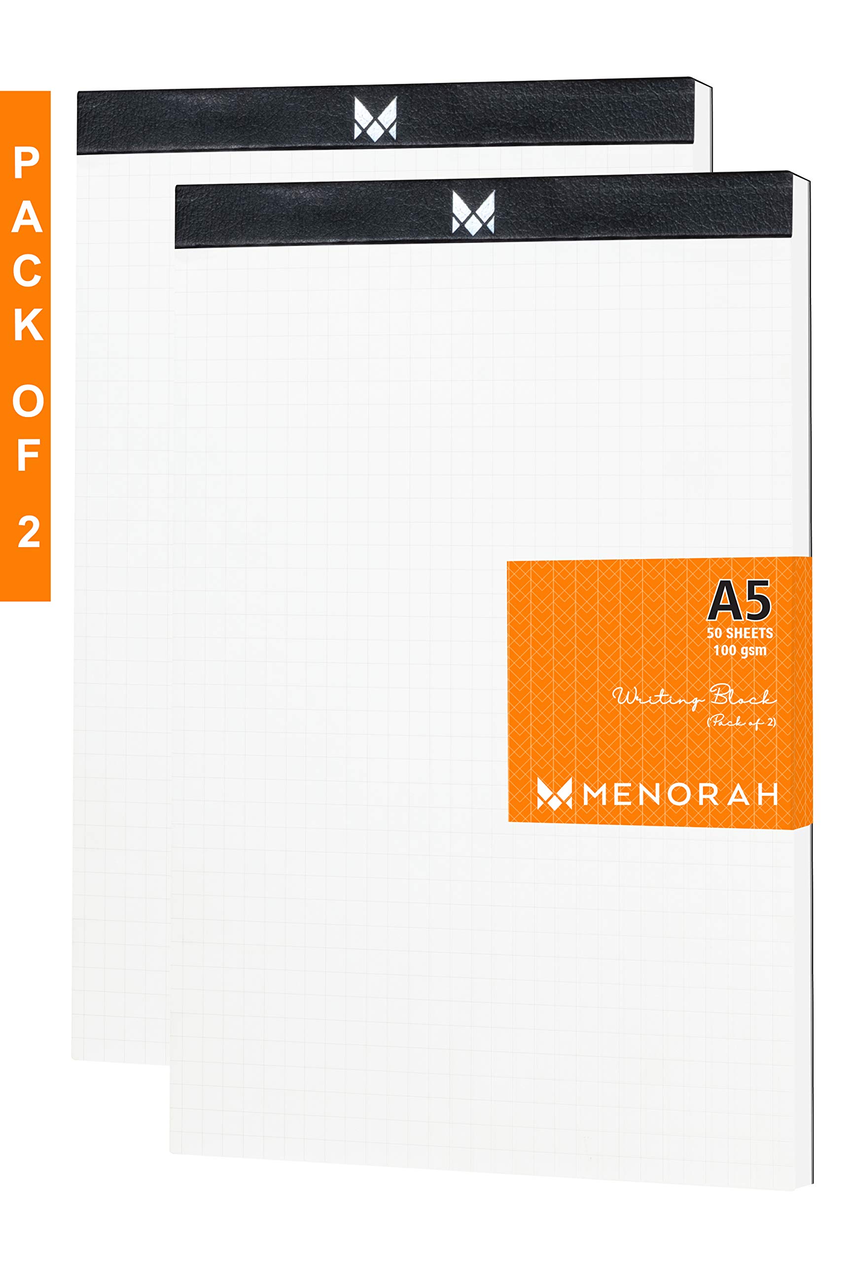 MENORAH - A5 Office Note Pad, Memo Book, Writing Pad | Pack of 2 | 50 Sheets/100 pages - Tear Off Squared / Squared pages | 100Gsm |Scribbling Pad | Legal Writing Pad, Office Note Pad - Things to Do | Daily Appointments | Reminders | Goals | Notes | Grocery List | use as Undated Planner | Drawing Pad | Scribbling Pad |Notebook Notepad For Writing - For Office, Home, School.