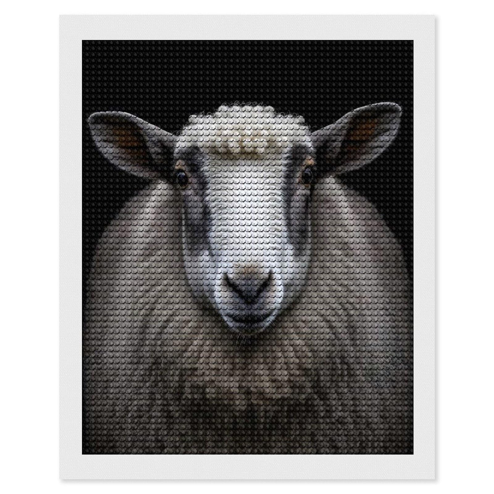Junmoney Sheep Portrait Photo Diamond Art Canvas 16"x20", for Family Craft Time, Creative Leisure Activity, Living Room Decor, Festive Craft Gift