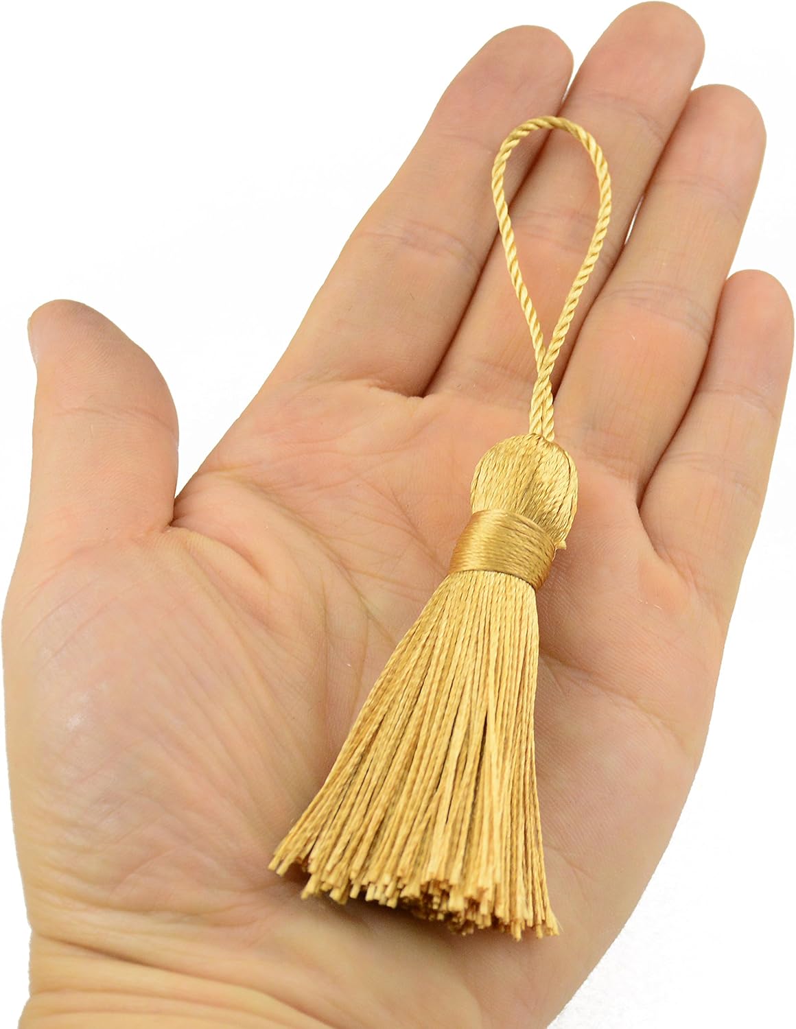 Makhry 20pcs 4.3 Inch Handmade Silky Floss Mini Tiny Craft Tassels with 2-Inch Cord Loop and Small Chinese Knot for Earrings, Souvenir, Bookmarks, DIY Craft Accessory,Tags (#47Champagne)