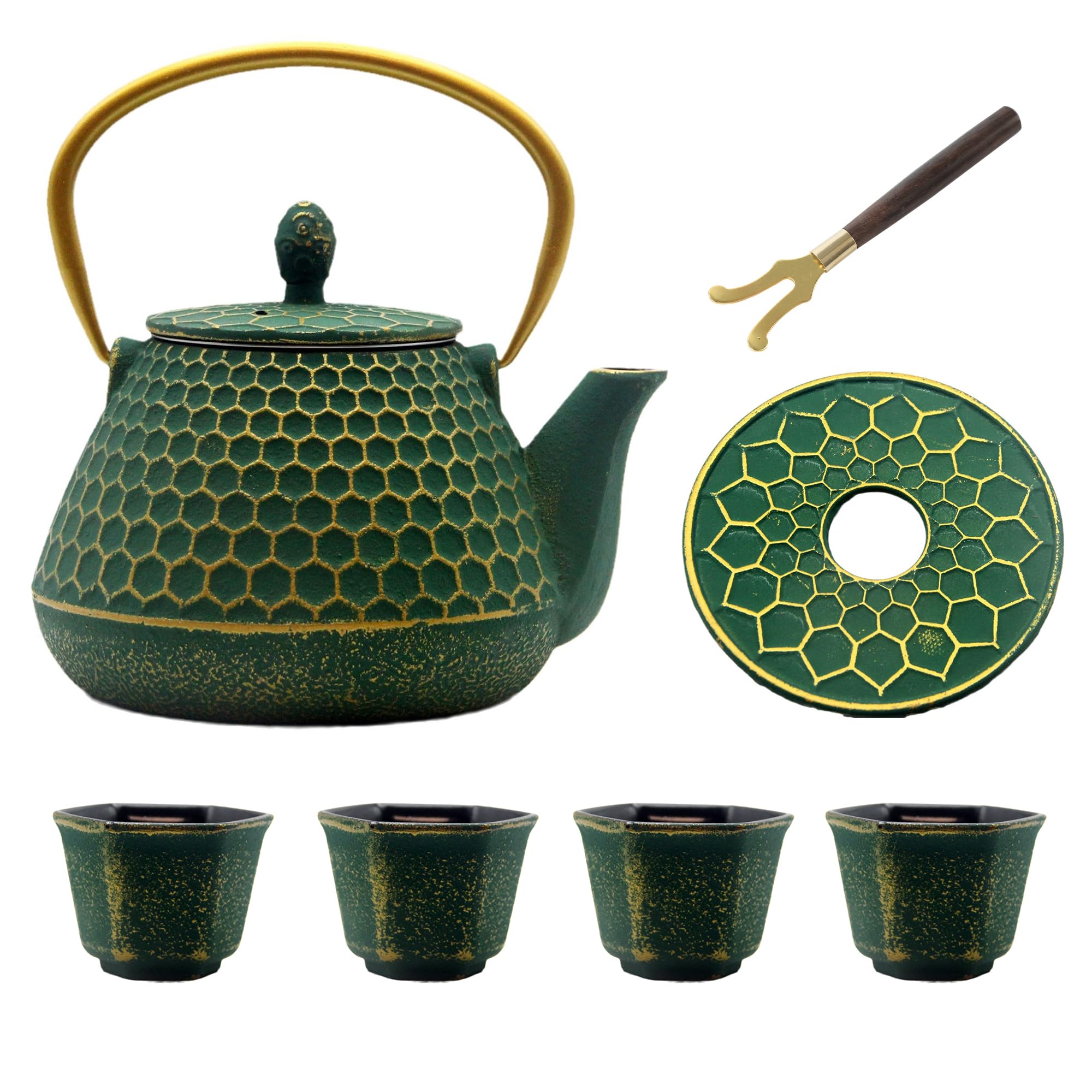 Amazon.com | YJX Cast Iron Teapot and Cups Set, 33.8oz Hexagon