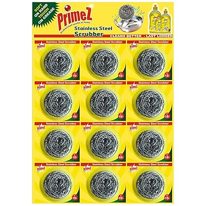 PrimeZ Stainless Steel Multipurpose Scrubber 10 Gm (Grey, 12-Piece)