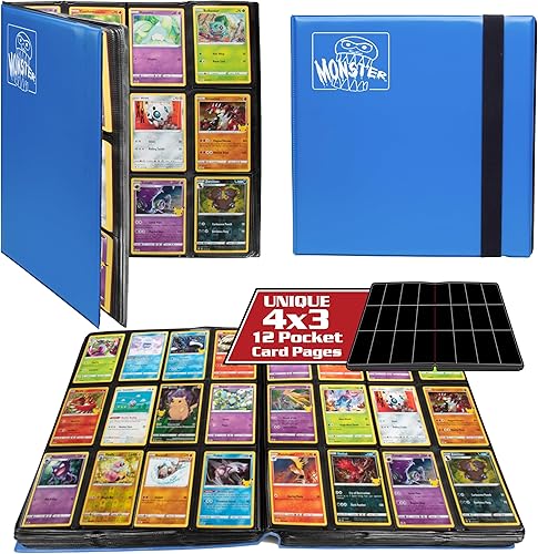 Álbum de tarjetas coleccionables de 12 bolsillos, 20 páginas acolchadas de carga lateral que contienen 480 tarjetas, compatible con Yugioh Magic the