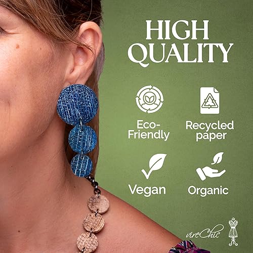 Miniatura 5 de Decrescent Drop Earrings - Sustainable Natural Fiber, Handmade Brazilian Earrings, Unique Creative Pair of Earrings, Eco-Friendly - Blue Jeans